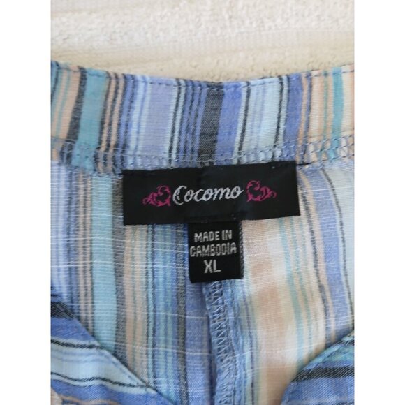 Cocomo Womens Blouse XL Blue Striped Flutter Sleeve Office Career Casual - Picture 15 of 15